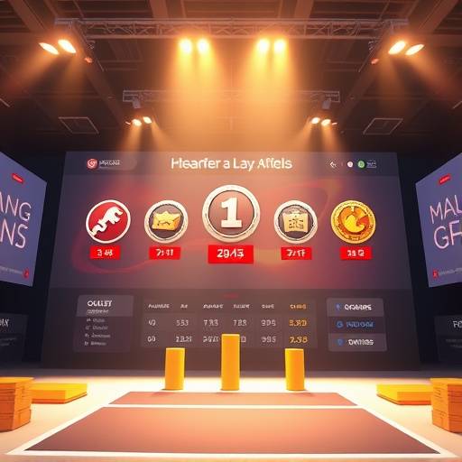 Visual representation of common gamification elements: points accumulating, badges being earned, and a leaderboard displaying top performers.